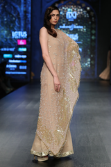 Gold Fully Hand Embroidered Chiffon Cape Gown