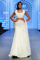 Ivory Georgette 18 Kali Fully Hand Embroidered Lehenga/Net Drape/Georgette Blouse