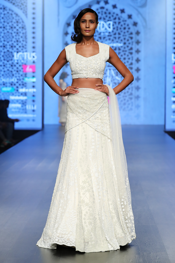 Ivory Georgette 18 Kali Fully Hand Embroidered Lehenga/Net Drape/Georgette Blouse