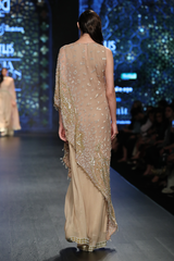 Gold Fully Hand Embroidered Chiffon Cape Gown