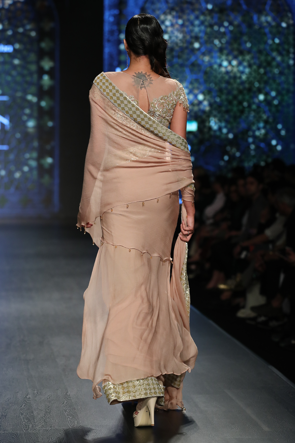 Gold Foil G-60 Palazzo W Chiffon Pleats & Drape W. Fully Hand Embroidered Blouse S 39