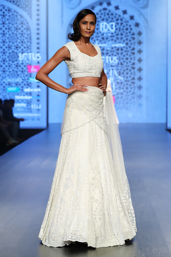 Ivory Georgette 18 Kali Fully Hand Embroidered Lehenga/Net Drape/Georgette Blouse