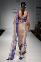 Gold Mesh W. Blue Border Sari W/ 2 Boota Blouse