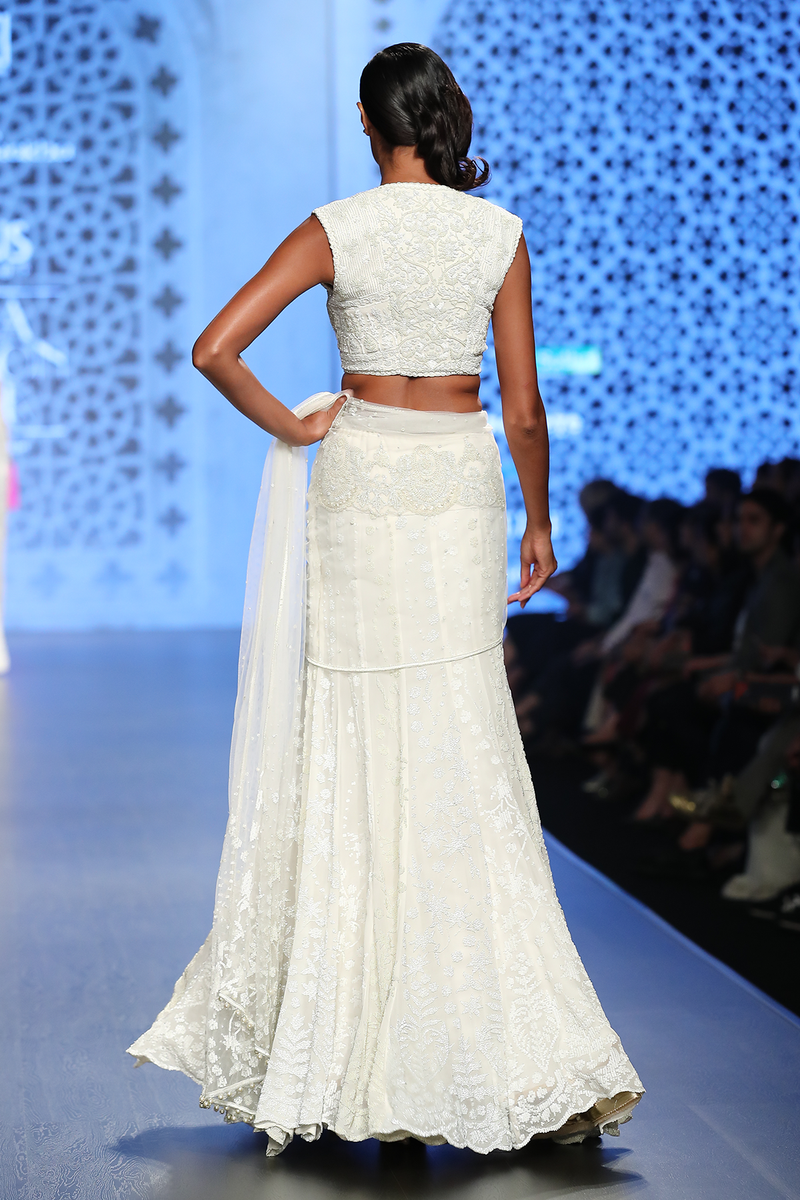 Ivory Georgette 18 Kali Fully Hand Embroidered Lehenga/Net Drape/Georgette Blouse