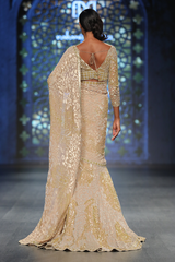 Gold Foil Georgette 6 Kali + 4 Godes Trail Lehenga W/ Net Fully Embroidered S-91 Blouse W Georgette Drape