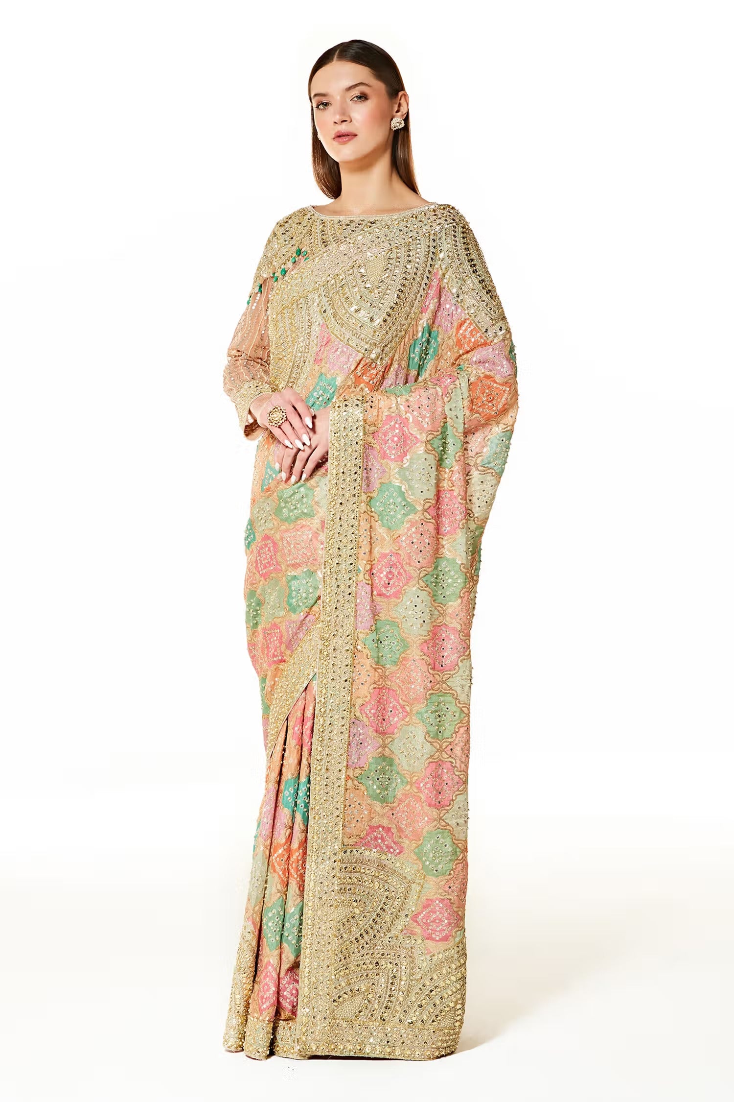 Multi Color Zaynab Bandhani Saree With Blouse