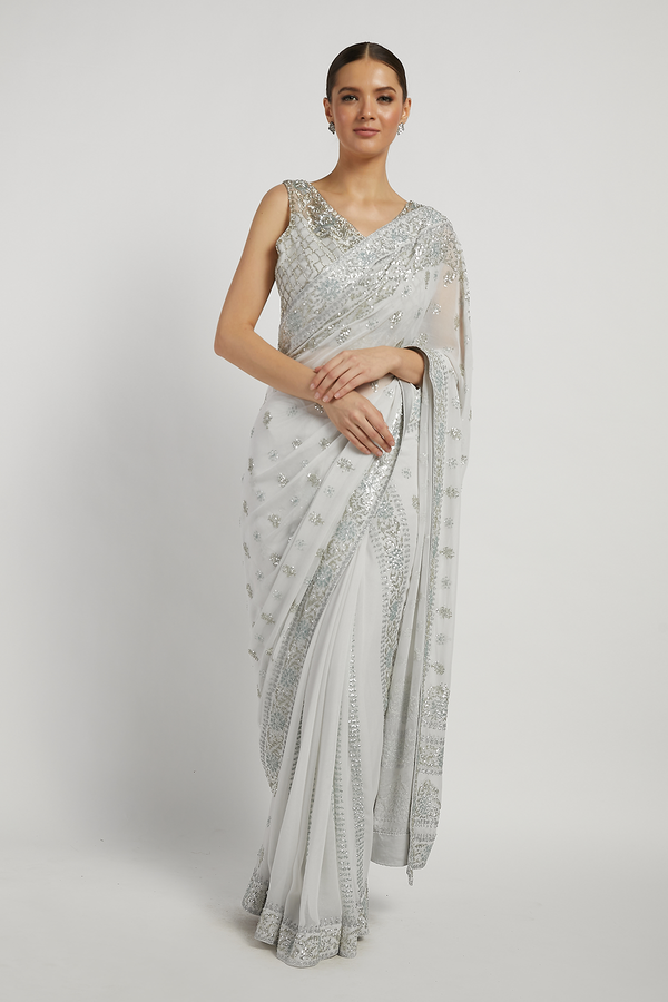 Off White Hand Embroidered Zaynab Saree Set