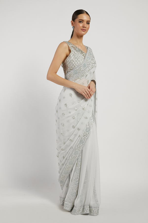 Off White Hand Embroidered Zaynab Saree Set