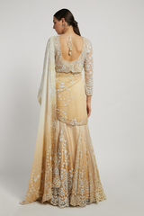 Off White Hand Embroidered Lehenga Naziha Saree Set