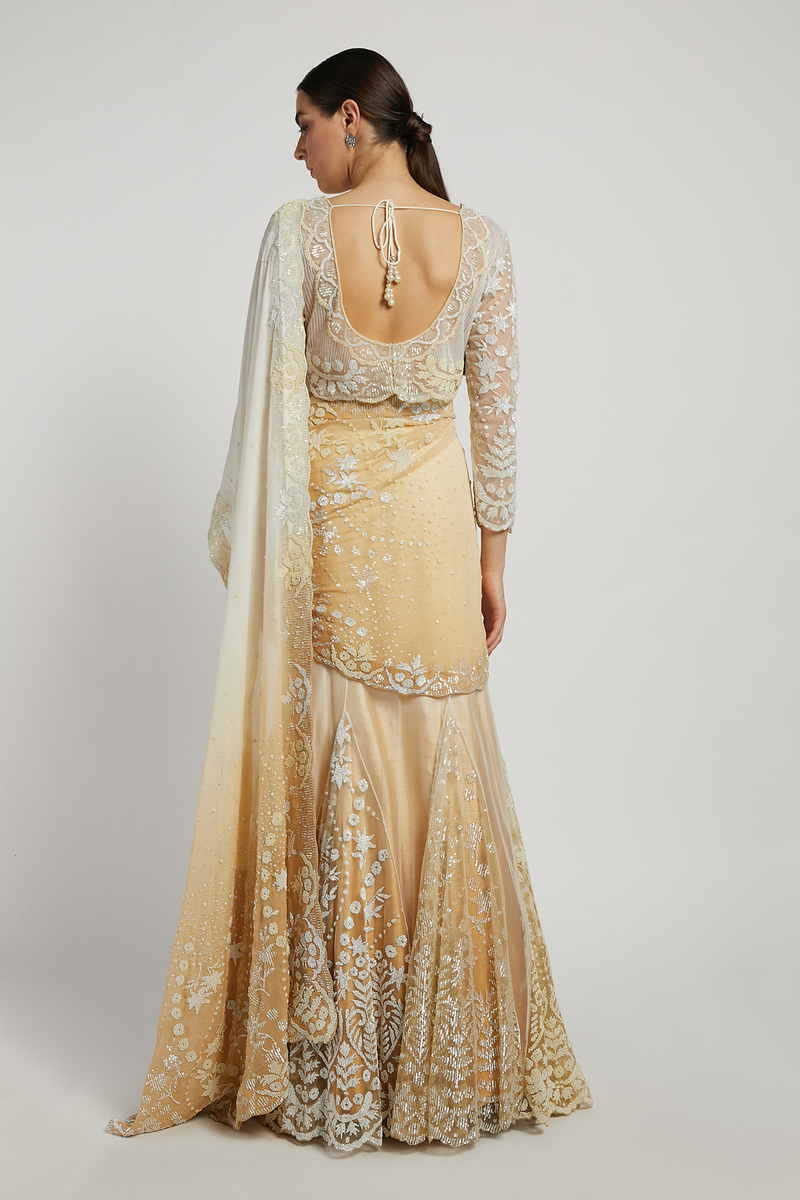 Off White Hand Embroidered Lehenga Naziha Saree Set