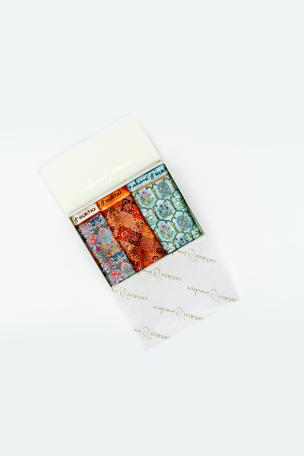 Grey Blue, Orange, & Light Blue Printed Pocket Square Gift Box