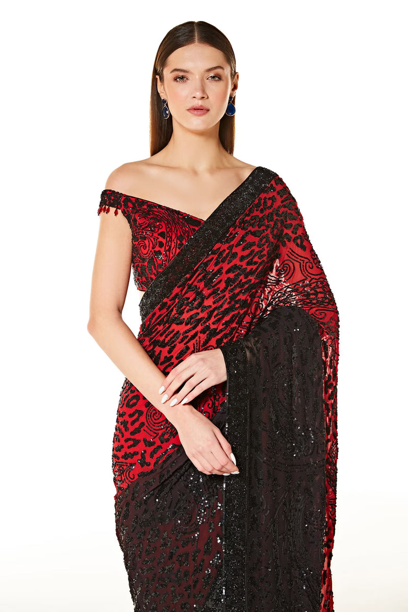Black Zaynab Shaded Saree With Embroidered Blouse