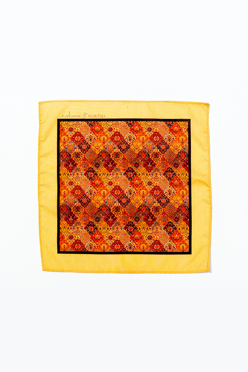 Grey Blue, Orange, & Light Blue Printed Pocket Square Gift Box