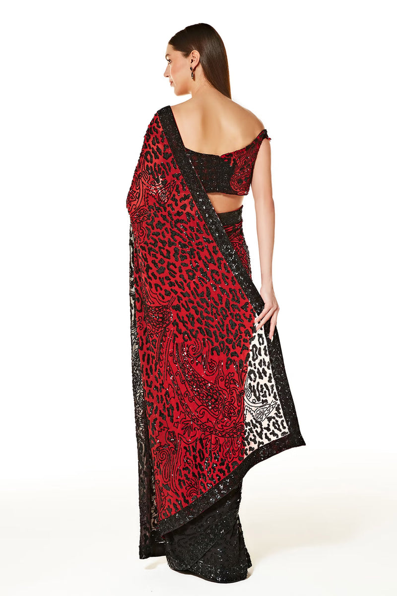 Black Zaynab Shaded Saree With Embroidered Blouse