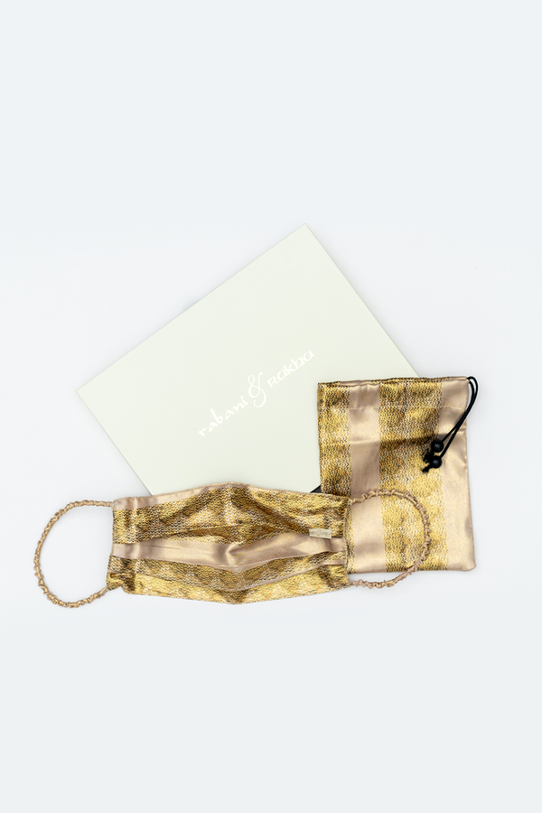 Gold Printed Face Mask & Potli Set