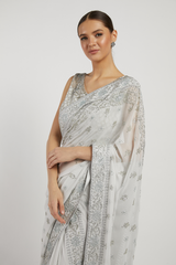 Off White Hand Embroidered Zaynab Saree Set