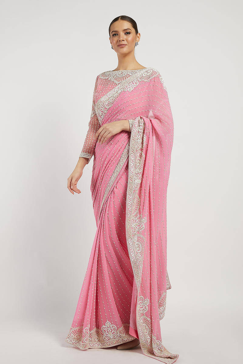 Pink Hand Embroidered Zaynab Saree Set