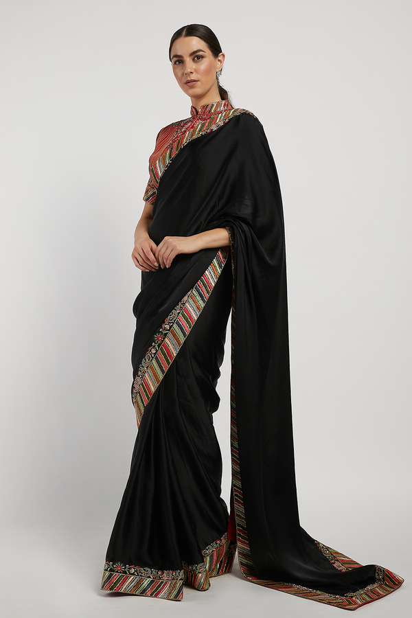 Black Hand Embroidered Zaynab Saree Set