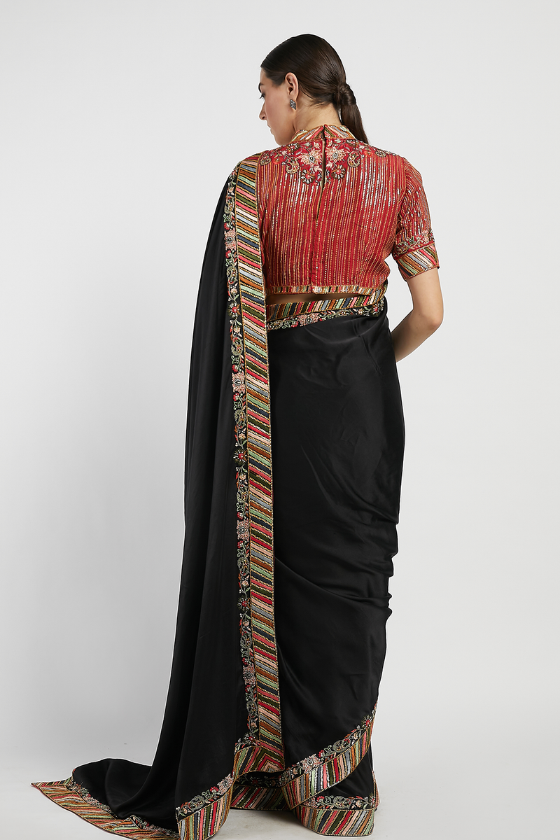 Black Hand Embroidered Zaynab Saree Set