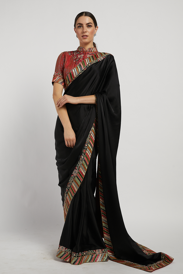 Black Hand Embroidered Zaynab Saree Set