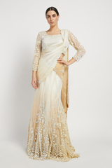 Off White Hand Embroidered Lehenga Naziha Saree Set