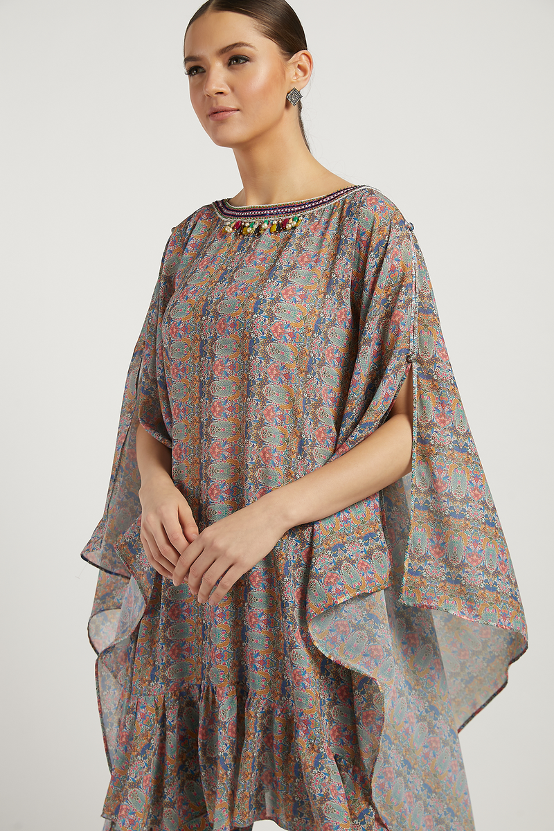 Aquamarine Printed Lana Kaftan Kurta Set
