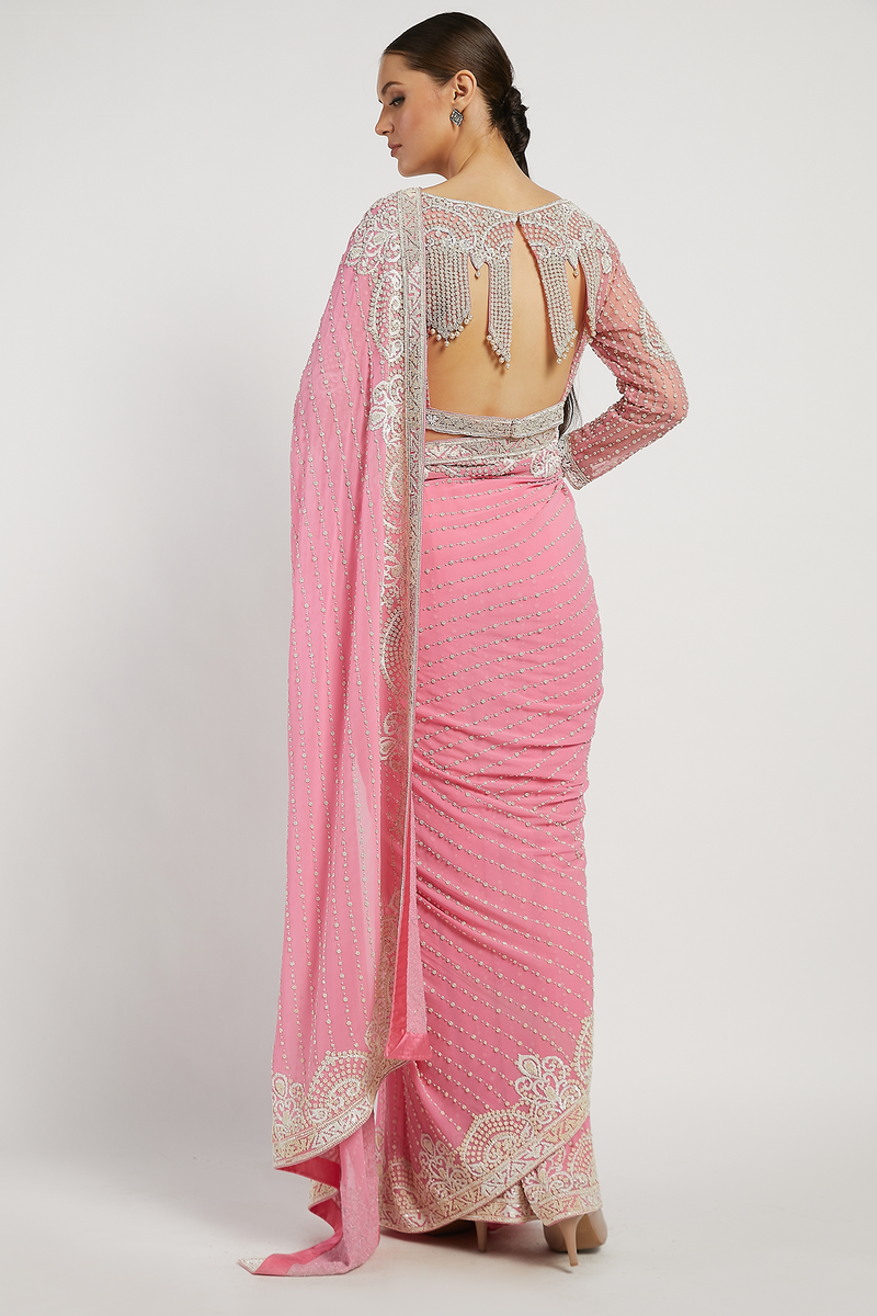 Pink Hand Embroidered Zaynab Saree Set