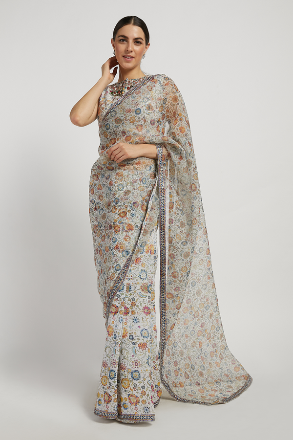 Ivory Printed Tamara Saree Set