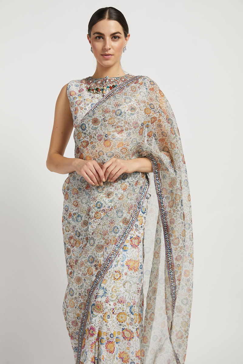 Ivory Printed Tamara Saree Set