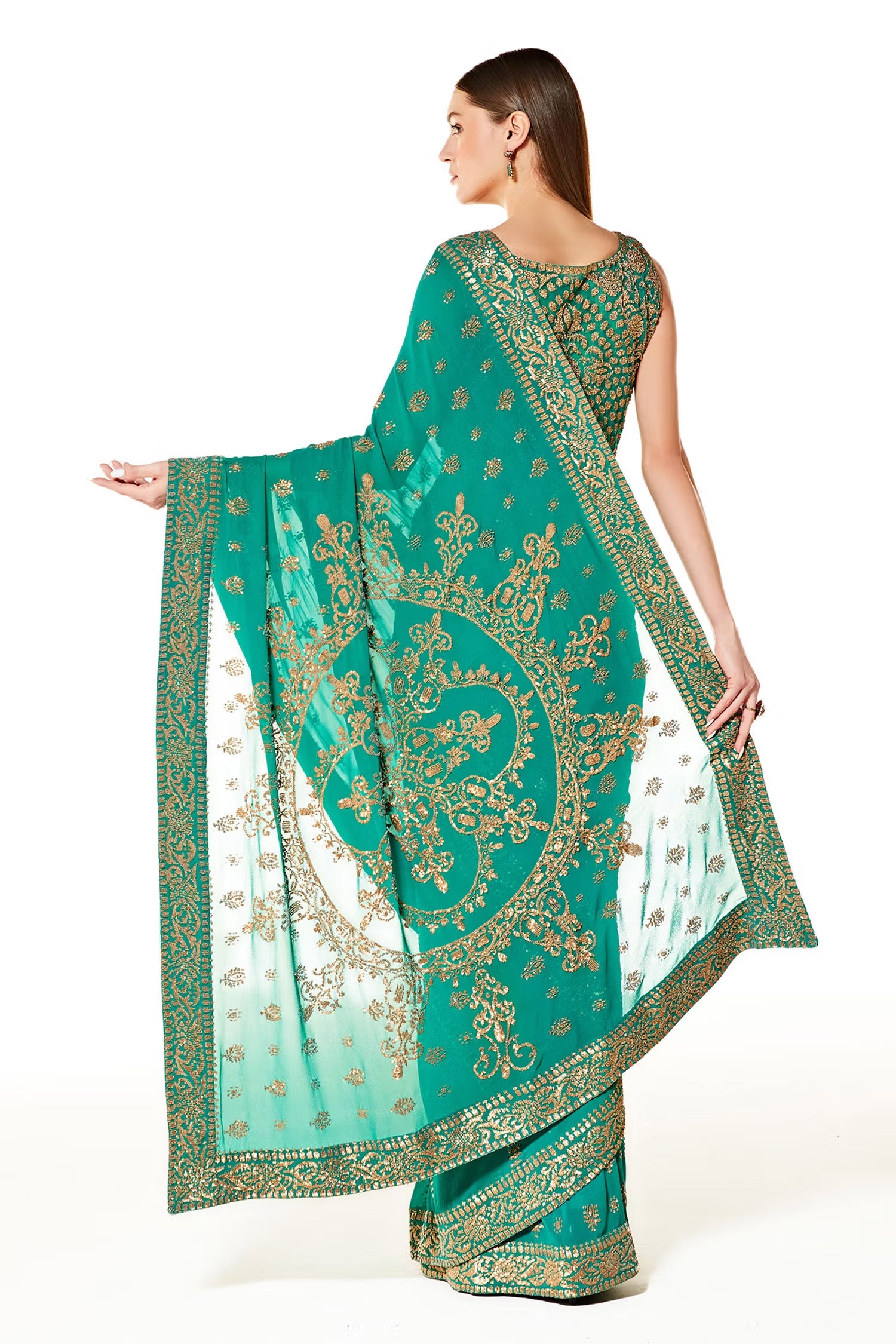 Green Georgette Zaynab Sequin Saree With Blouse