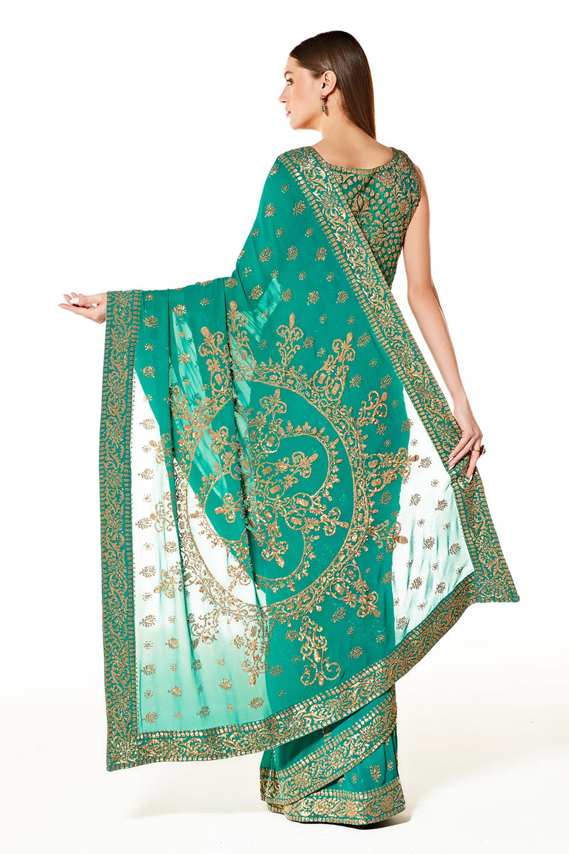 Green Georgette Zaynab Sequin Saree With Blouse