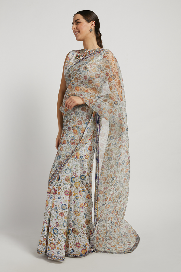 Ivory Printed Tamara Saree Set