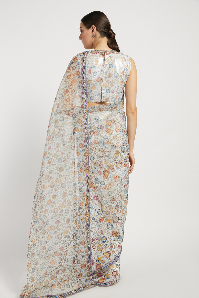 Ivory Printed Tamara Saree Set