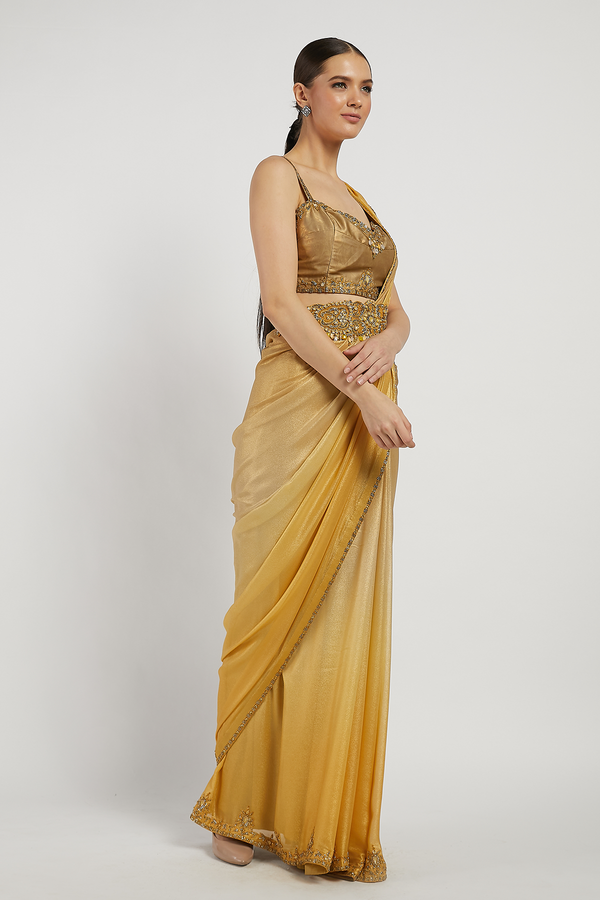 Gold Hand Embroidered Zaynab Saree Set