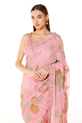 Pink Georgette Zaynab Sequin Embroidered Saree
