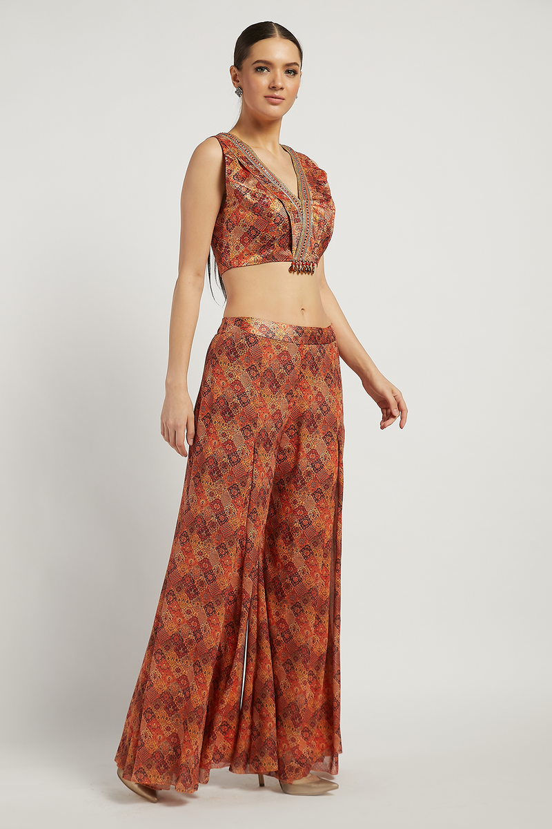 Coral Printed Dalia Palazzo Pant Set
