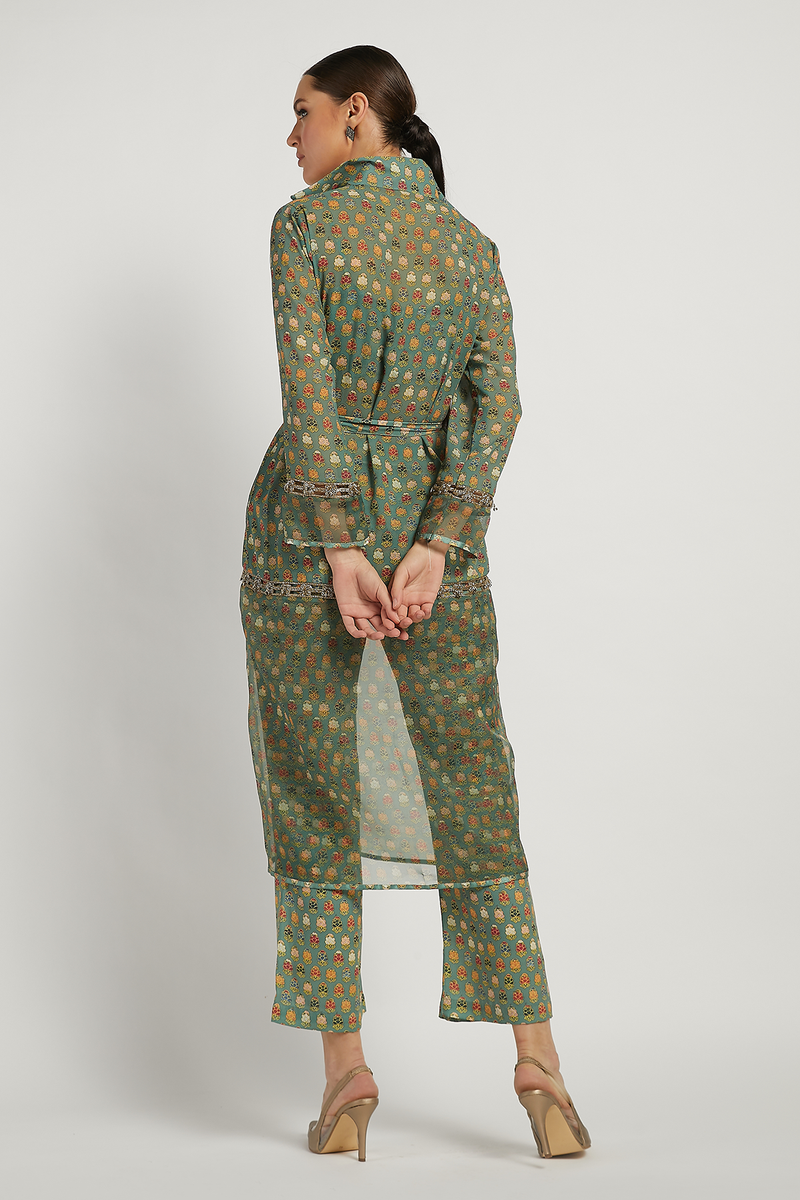 Green Dalia Pant Set With Butti Work