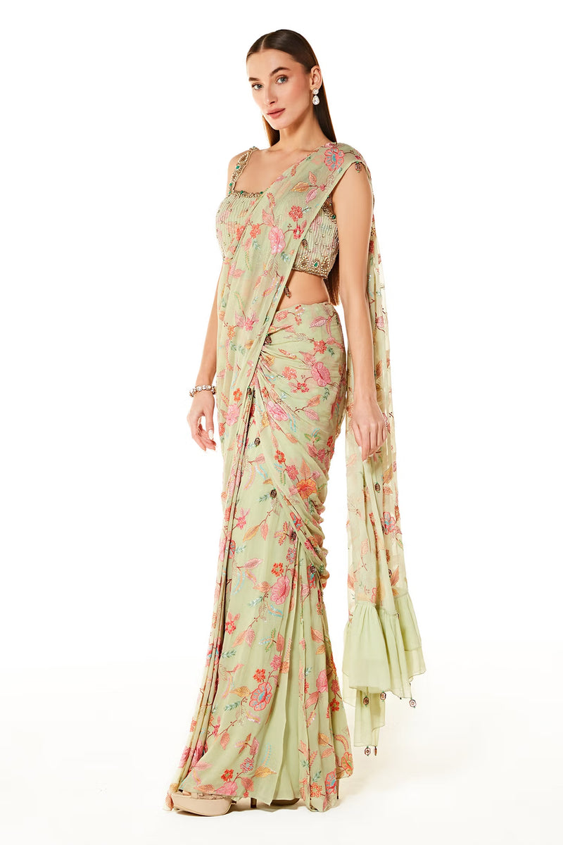 Green Georgette Sairaa Pre-stitched Saree