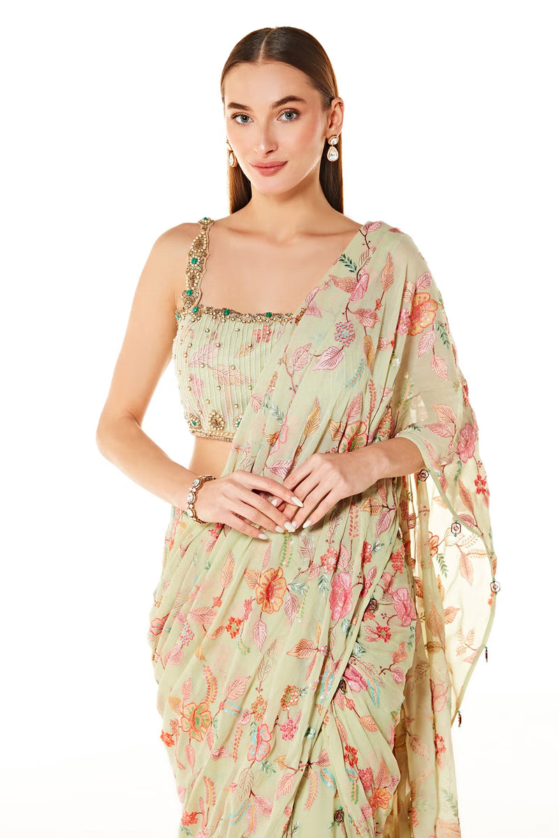 Green Georgette Sairaa Pre-stitched Saree