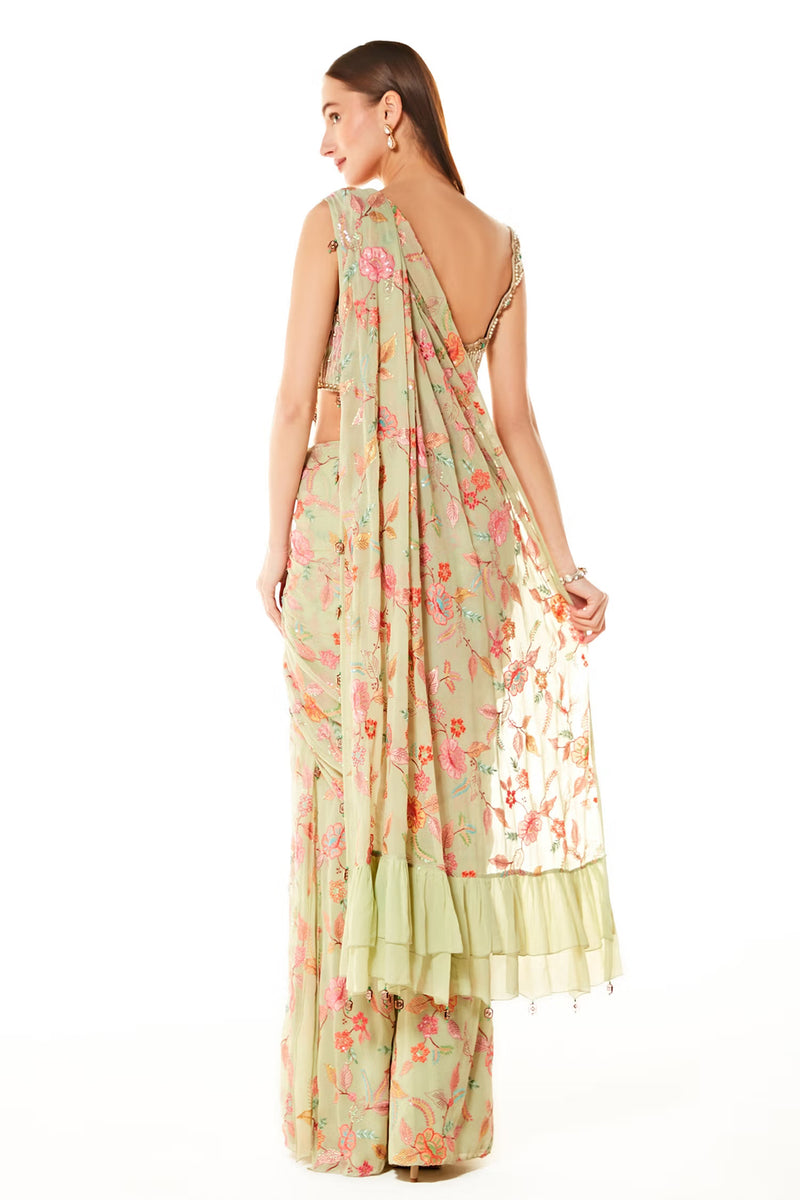 Green Georgette Sairaa Pre-stitched Saree