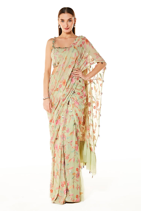 Green Georgette Sairaa Pre-stitched Saree