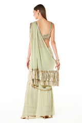 Green Georgette Sairaa Pant Saree With Blouse