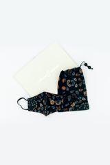 Black & Grey Mughal Garden Print Pocket Square and Mask Gift Box