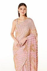 Pink Zaynab Paisley Embroidered Saree With Blouse