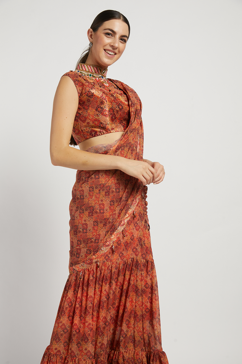 Coral Printed Rabia Lehenga Set