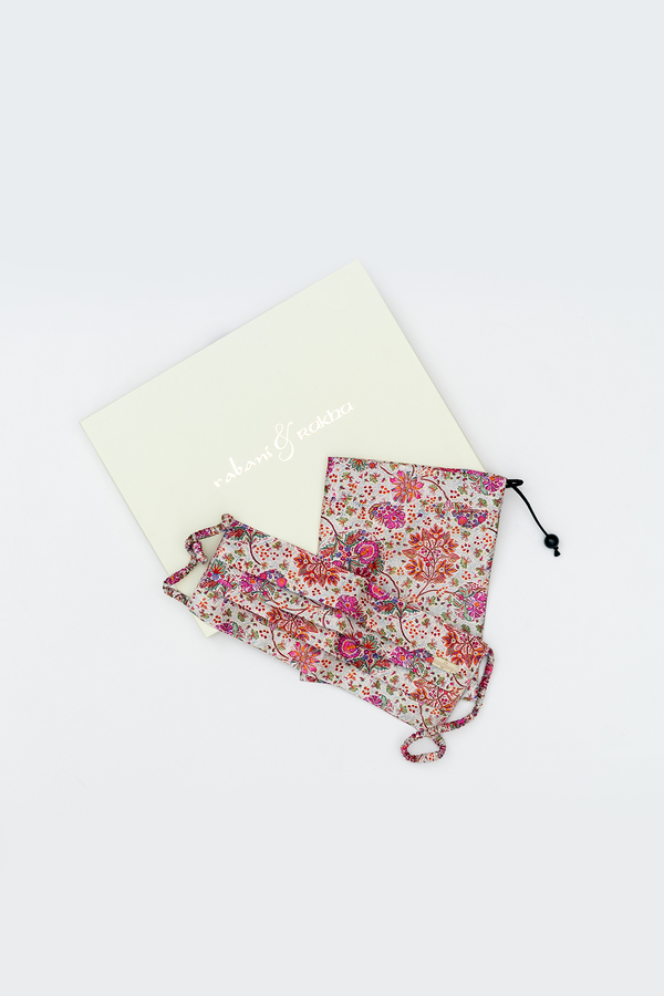 Pink Bloom Printed Face Mask & Potli Set