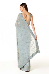 Silver Georgette Zaynab Saree With Blouse