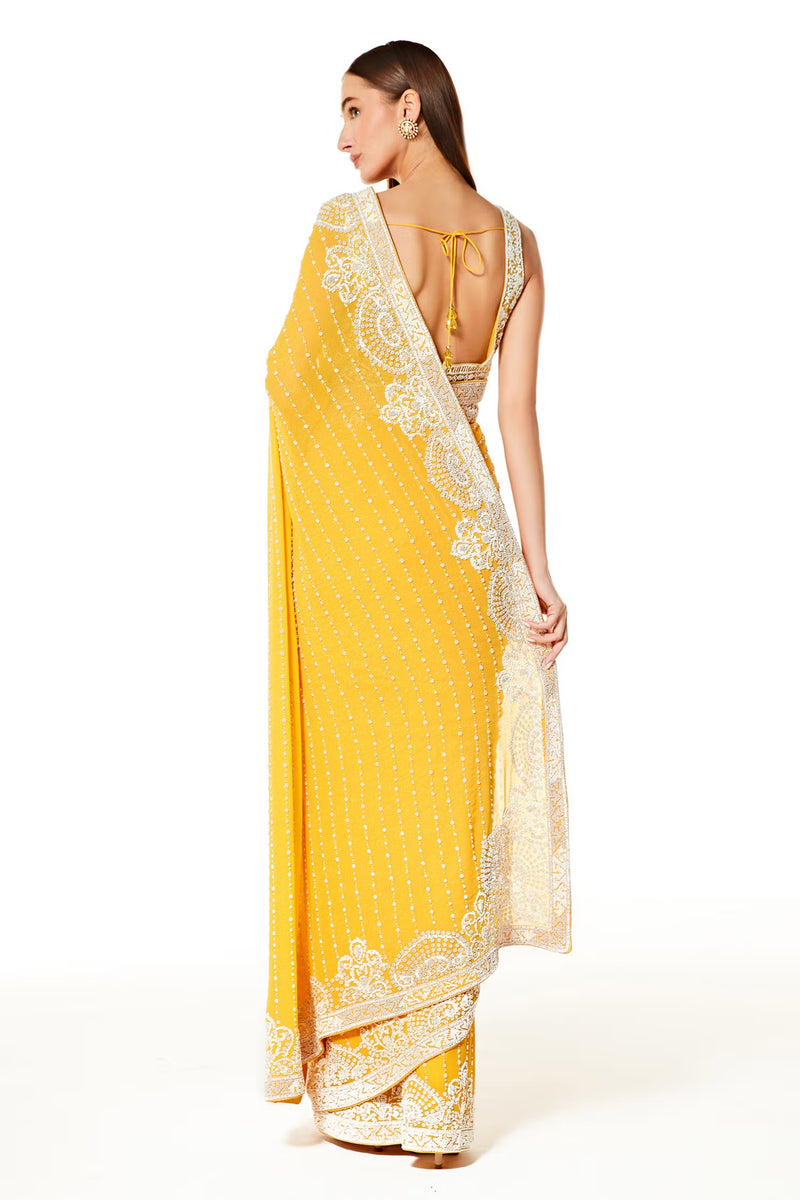 Yellow Zaynab Pearl Hand Embroidered Saree