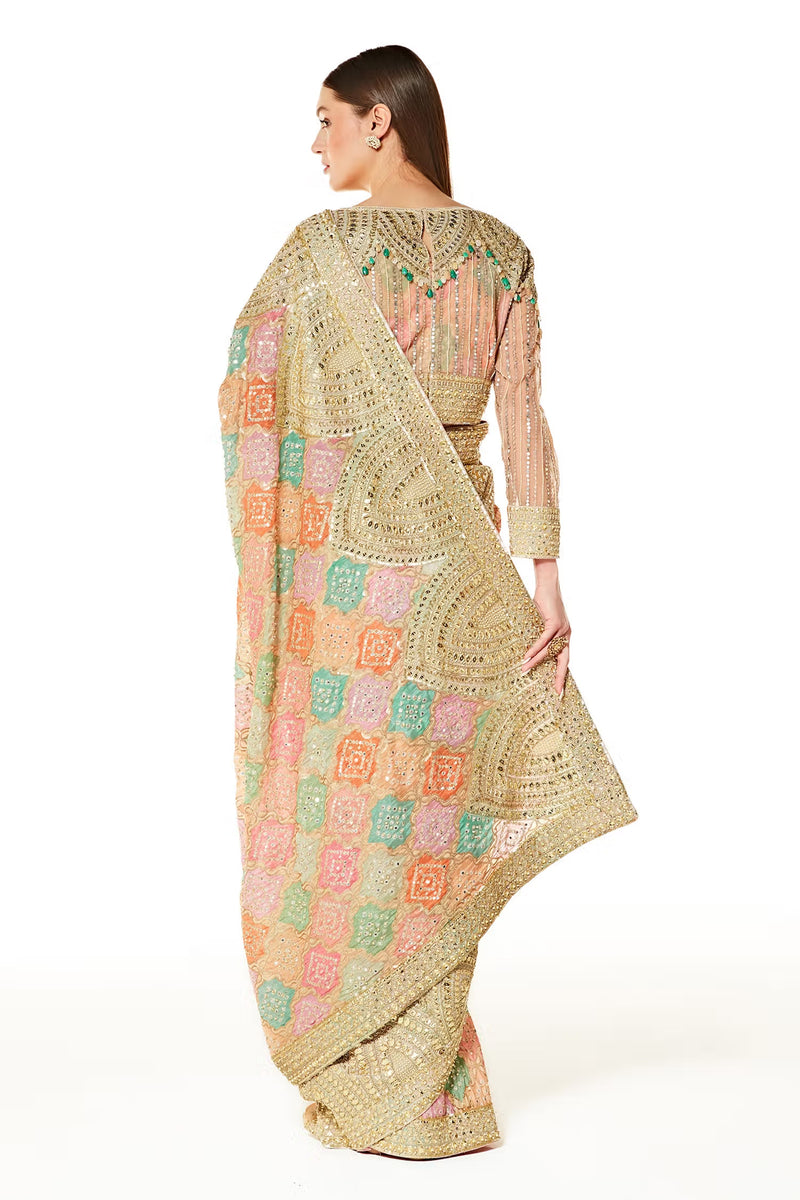 Multi Color Zaynab Bandhani Saree With Blouse