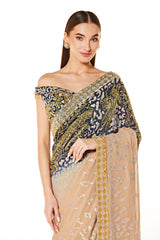 Gold With Blue Georgette Zaynab Shaded Saree